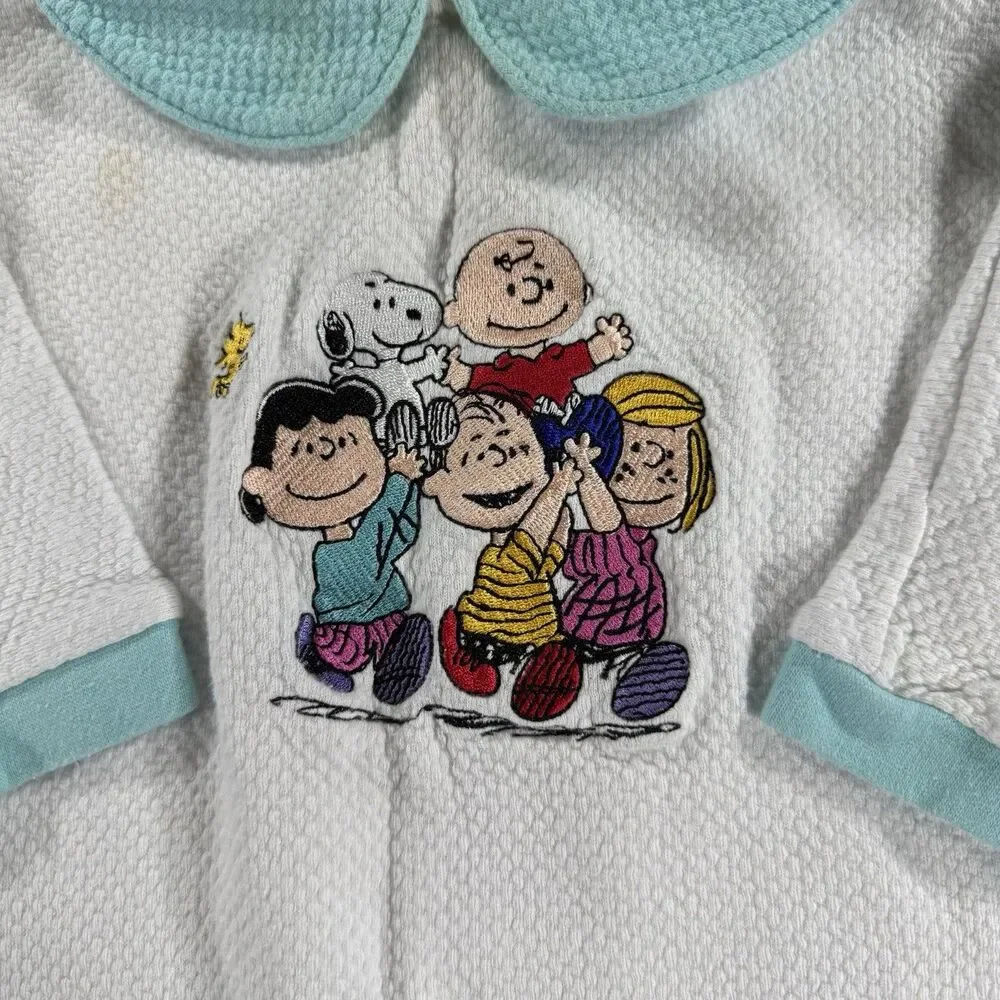 VTG Peanuts Snoopy Charlie‎ And Friends Embroidered Collared One Piece 6 Months